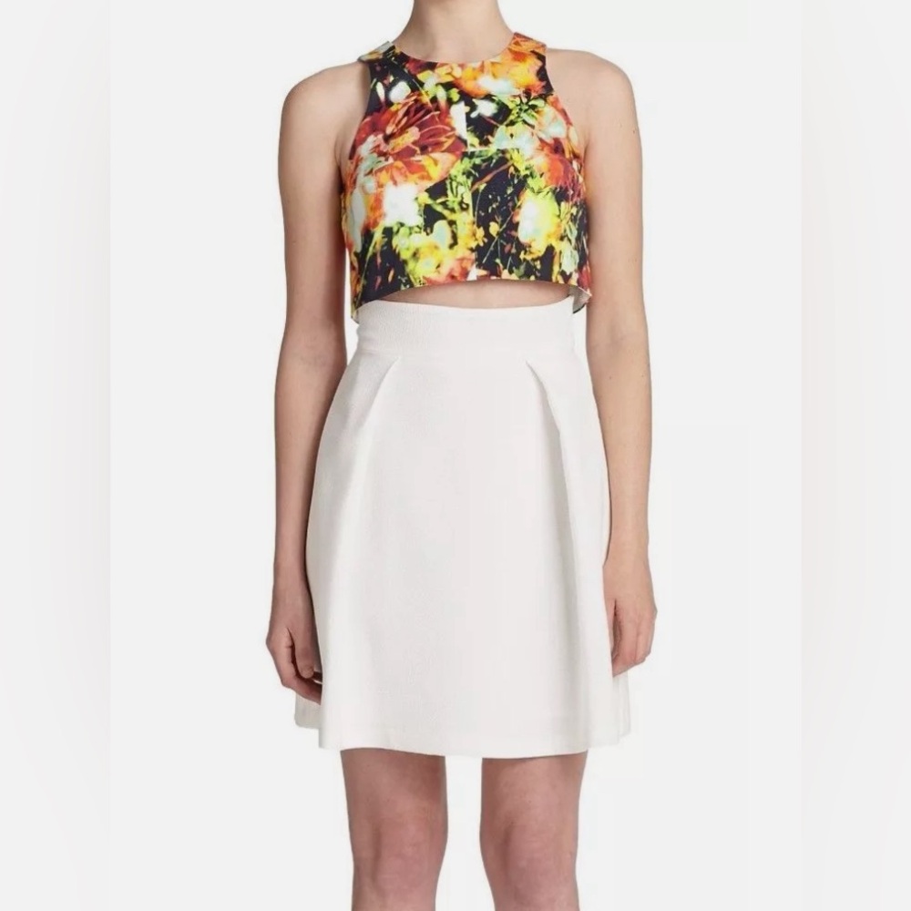 Black Halo sanibel 2 piece crop top with white skirt